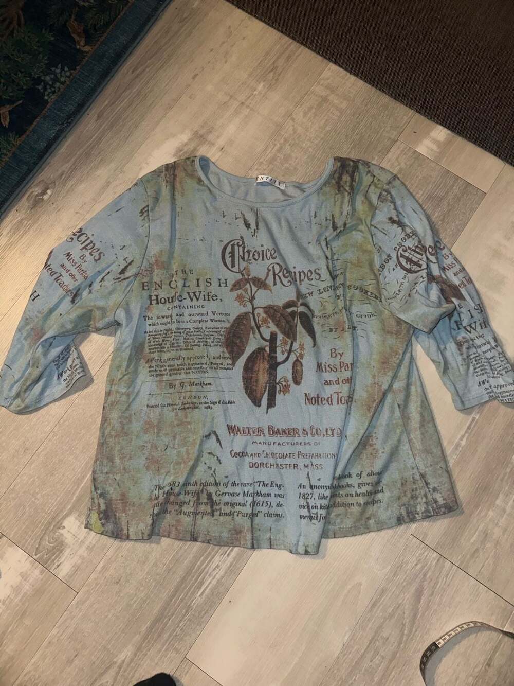Entity Vintage Graphic Long Sleeve Top Blue 2000s Grunge Size L
